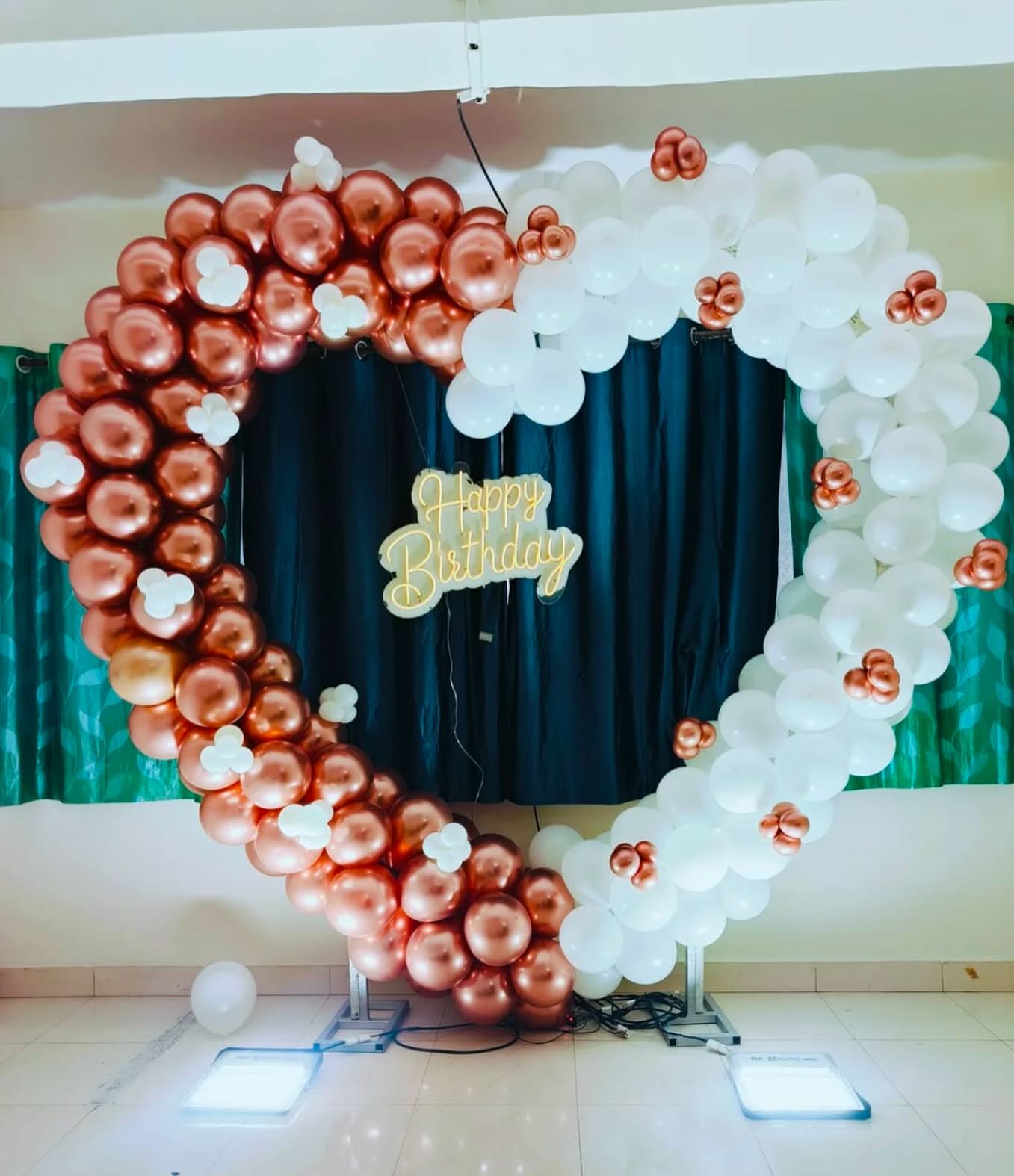 Anniversary Heart Balloon Decor Rose Gold and White