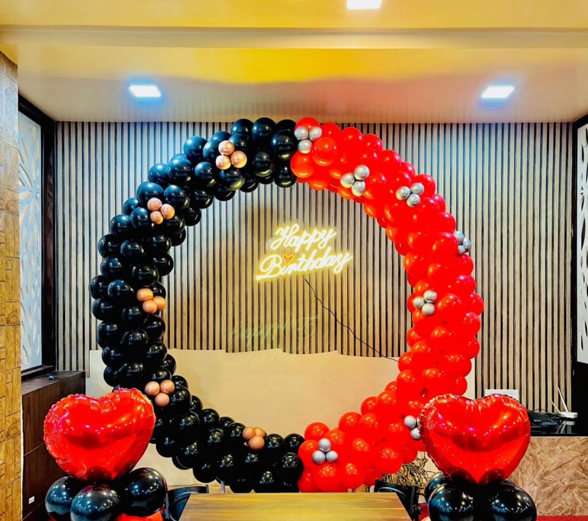 Neon Birthday Arch Black and Red Balloons